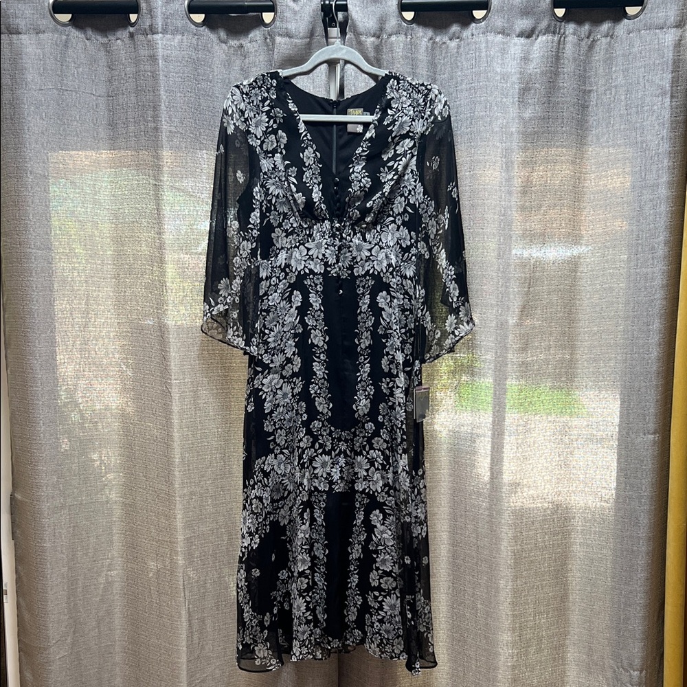 Taylor Black and Grey Floral Midi Dress